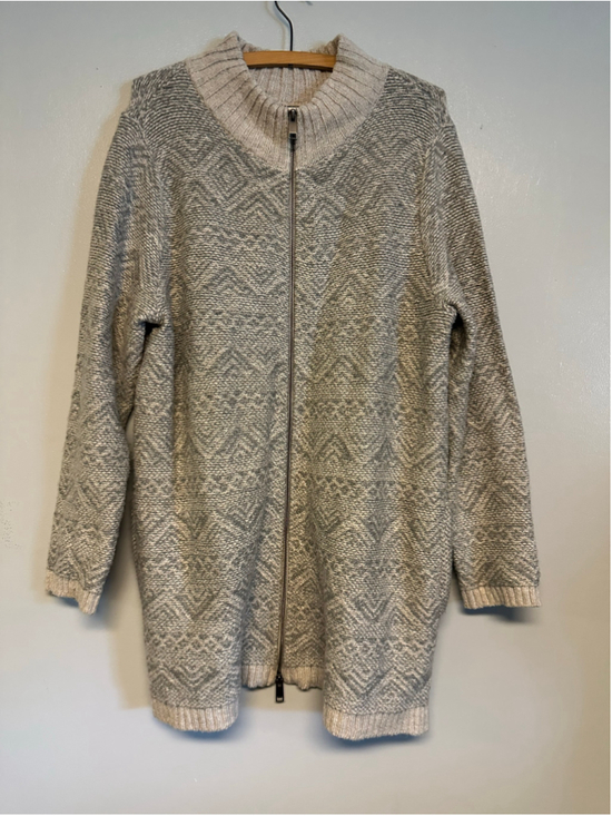 J. Jill Sweaters - J.Jill Zip-Front Cardigan Sweater, Size Large, Grey and Beige